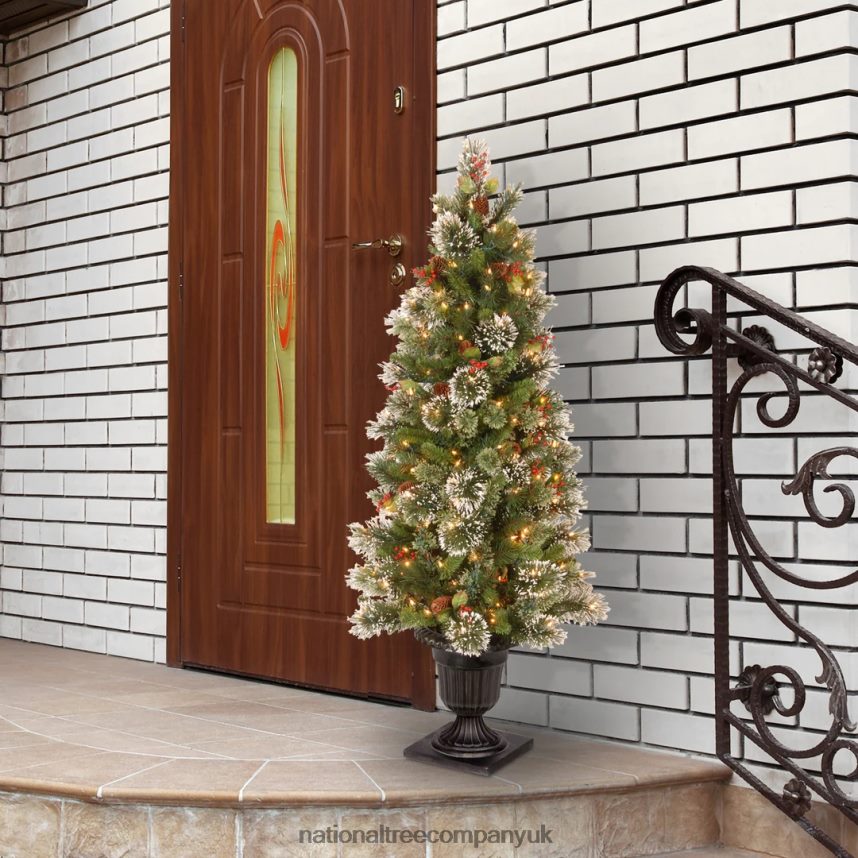 Trees | National Tree Company Pre-Lit Artificial Entrance Christmas Tree Wintry Pine Green White Lights Decorated with Berry Clusters Pine Cones Includes Metal Base 5 Feet F2L4F175